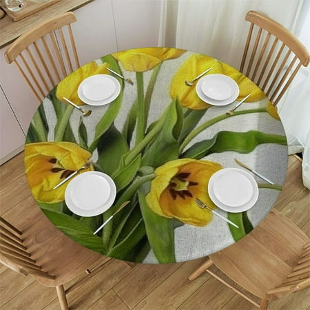

Orinice Yellow Flowers Round Table Cover Stain Resistant Washable Indoor Outdoor Tablecloth Kitchen Dining Wedding Parties 100% Polyester Fiber 42-46