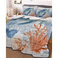 thumbnail image 3 of Quilts Full Size Bedding Set, Sea Turtle Coastal Lightweight Quilted Comforter, Blue Red Summer Beach Coral Nautical Wood Soft Bedspread Coverlet with Pillow Covers for All Season, 78" x 90", 3 of 7