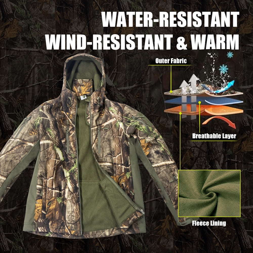 WTVIDAS Camo Hunting Clothes for Men with Lining, Outdoor Compatible Durable Water Resistant Deer Hunting Jacket and Pants,Hunting Gear