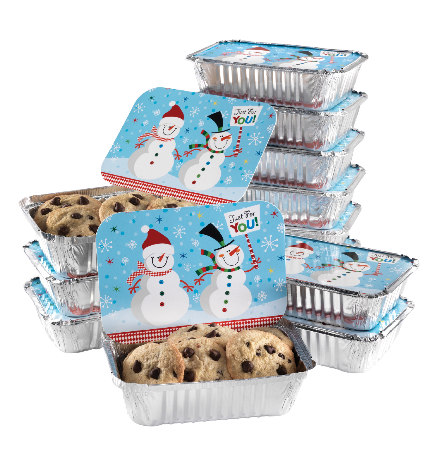 Christmas Food Foil Containers with Festive Lids – Rectangle Aluminum Containers, Set of 12 
