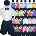 thumbnail image 1 of Boys Toddler Formal Vest Shorts Suits Satin Vest Navy Bow Tie Hat 5pc Set S-4T, 1 of 2