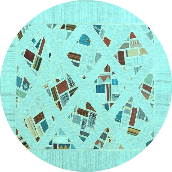 Ahgly Company Indoor Round Solid Light Blue Modern Area Rugs, 7' Round
