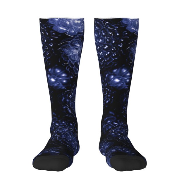 Fotbe Blue-Purple Raspberries Calcetas Divertidas Estampadas para Hombre y Mujer, Calcetas de Algodón hasta la Rodilla para Caminar, Correr, Enfermería y Embarazo