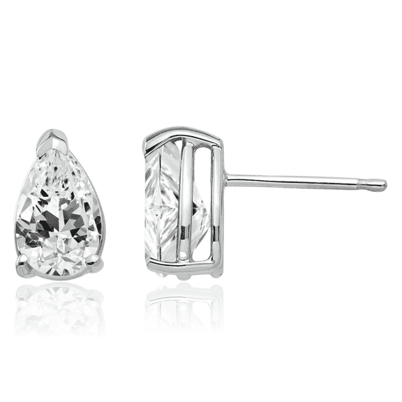 14K Solid White Gold Cubic Zirconia CZ Studs Pear Teardrop Gemstone Solitaire Earrings