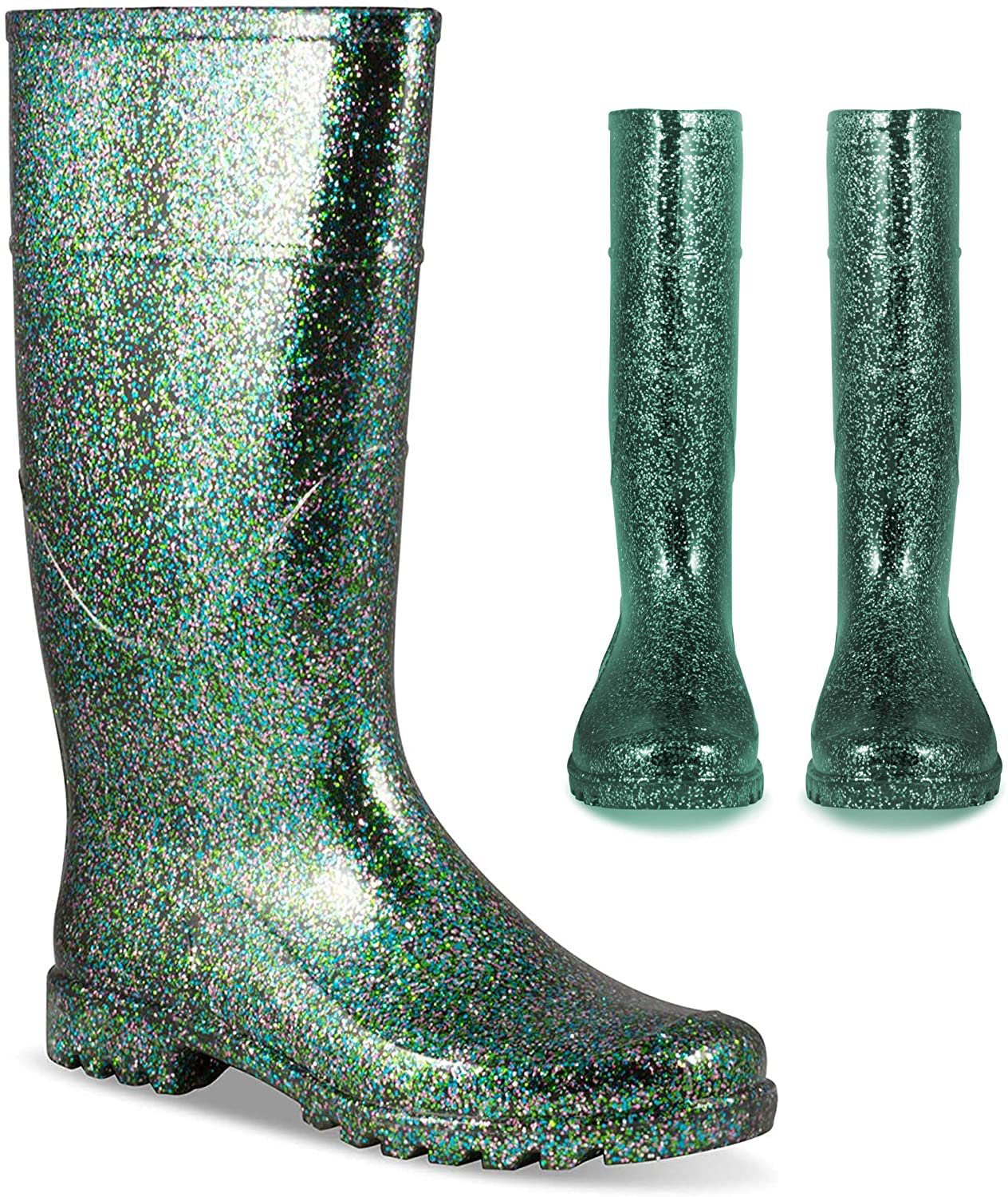 Jelly Lined Water Resistant Ladies Glitter Twisted Women’s Rubber Rain Boots Knee High