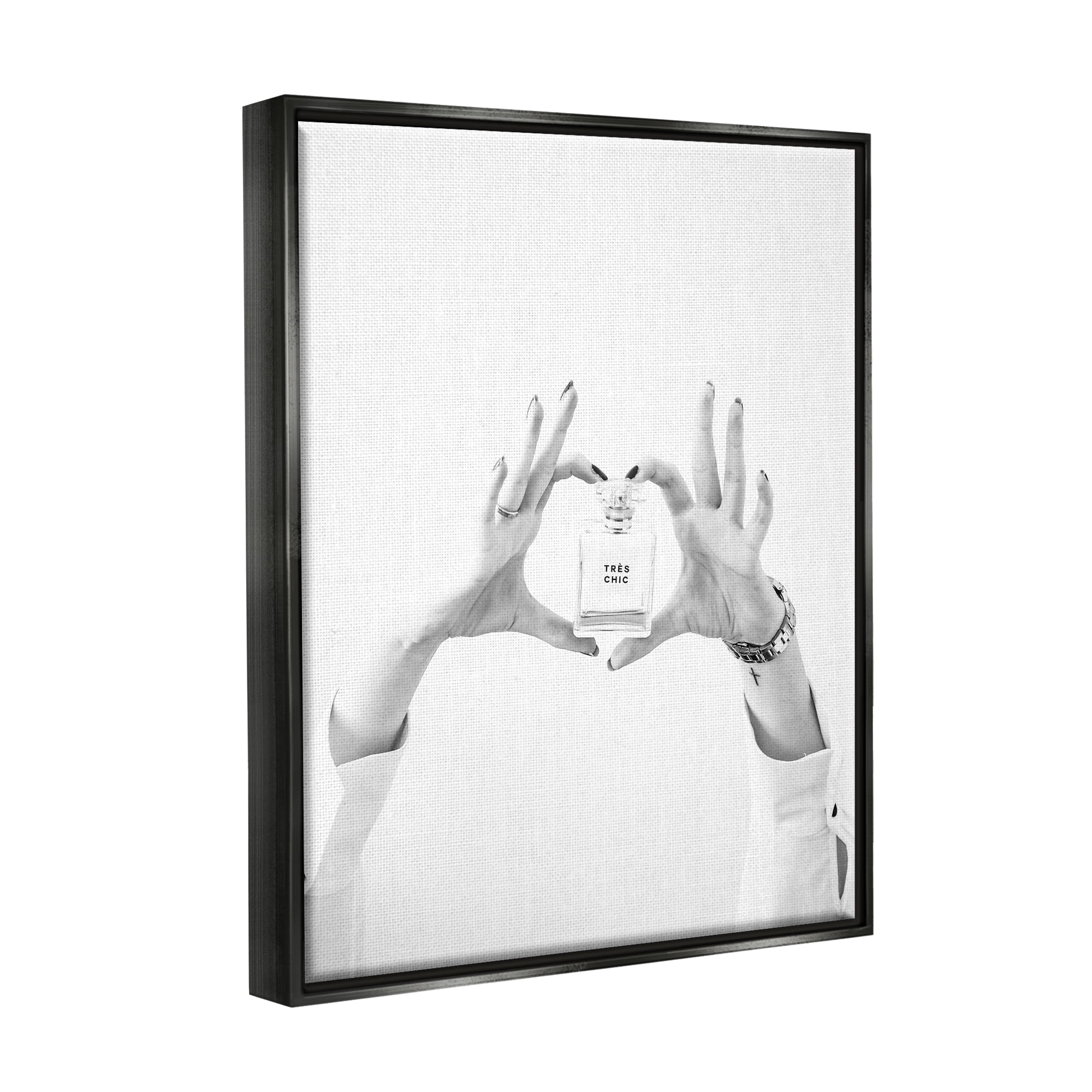 Stupell Tres Chic Heart Glam Perfume Beauty & Fashion Photography Black Floater Framed Art Print Wall Art