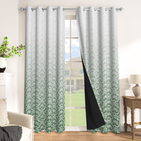 Nanqianyi Dark Green Damask Blackout Curtains,Grommet Top,Thermal Insulated,Set of 2 Panels,42x63 Inch
