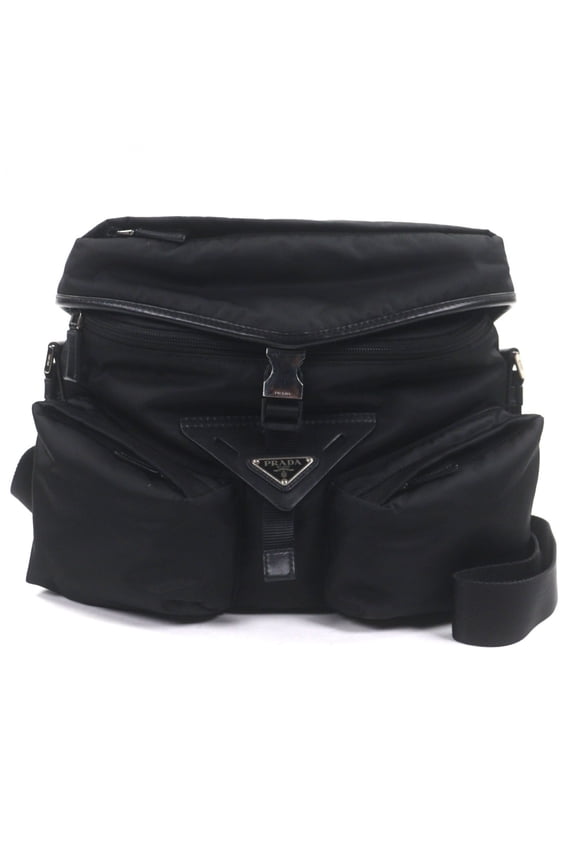 Pre-Owned PRADA 2VD062 Nylon Leather Re-Nylon Triangle Logo Messenger Shoulder Bag Black Men's