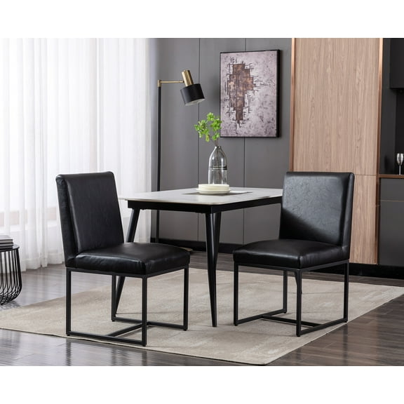 Guyou Modern Dining Chairs Set of 2, PU Leather Upholstered Dining Chairs with Metal Legs for Dining Room, Living Room, Bedroom (Black)
