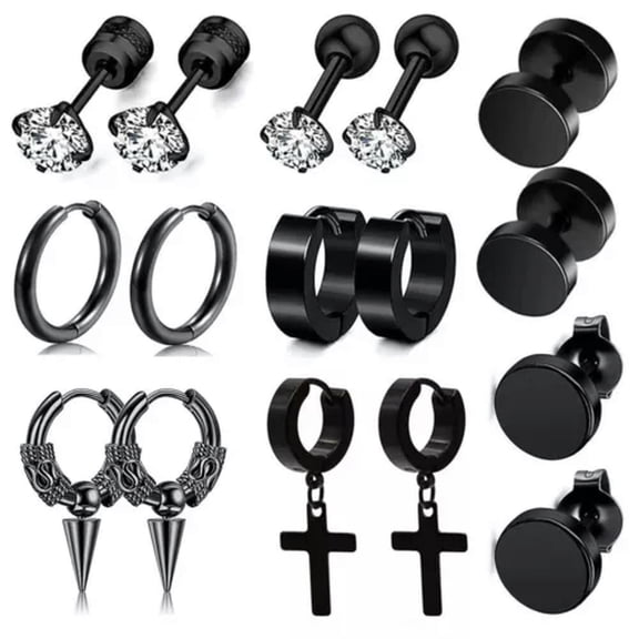 K-KED 8 Pairs Stainless Steel Cross Dangle Huggie Earrings Piercing Delicate Jewelry for Party-Black