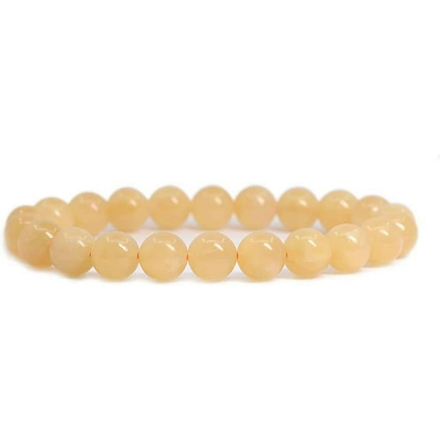 Angelstones Bracelet Extensible en Perles Rondes de 8 mm en Quartzite Jaune Naturelle, Pierre Précieuse, 7 Pouces