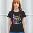 thumbnail image 3 of Tee Hunt Dean Russo Thoughtful Cat T-Shirt Colorful Pet Kitten Eyes Women's T-Shirt Tee, Black, Large, 3 of 5