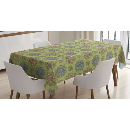 

East Tablecloth Oriental Ornaments and Mandala Medallion Pattern Along Abstract Colorful Painting Rectangle Satin Table Cover Accent for Dining Room and Kitchen 52 X 70 Multicolor by Ambesonne