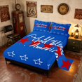thumbnail image 2 of Manfei Minimalist Patriotic Stars Bed Sheets, God Bless America Print Full Size Sheets, Blue Red White, Reversible 4pcs (1 Flat Sheet, 1 Fitted Sheet and 2 Pillowcases), 2 of 6