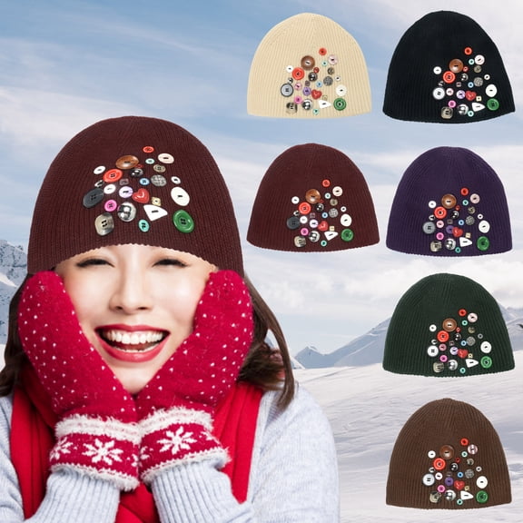 Fashion Knit Hat with Colorful Buttons for Men and Women Winter Warm Beanie