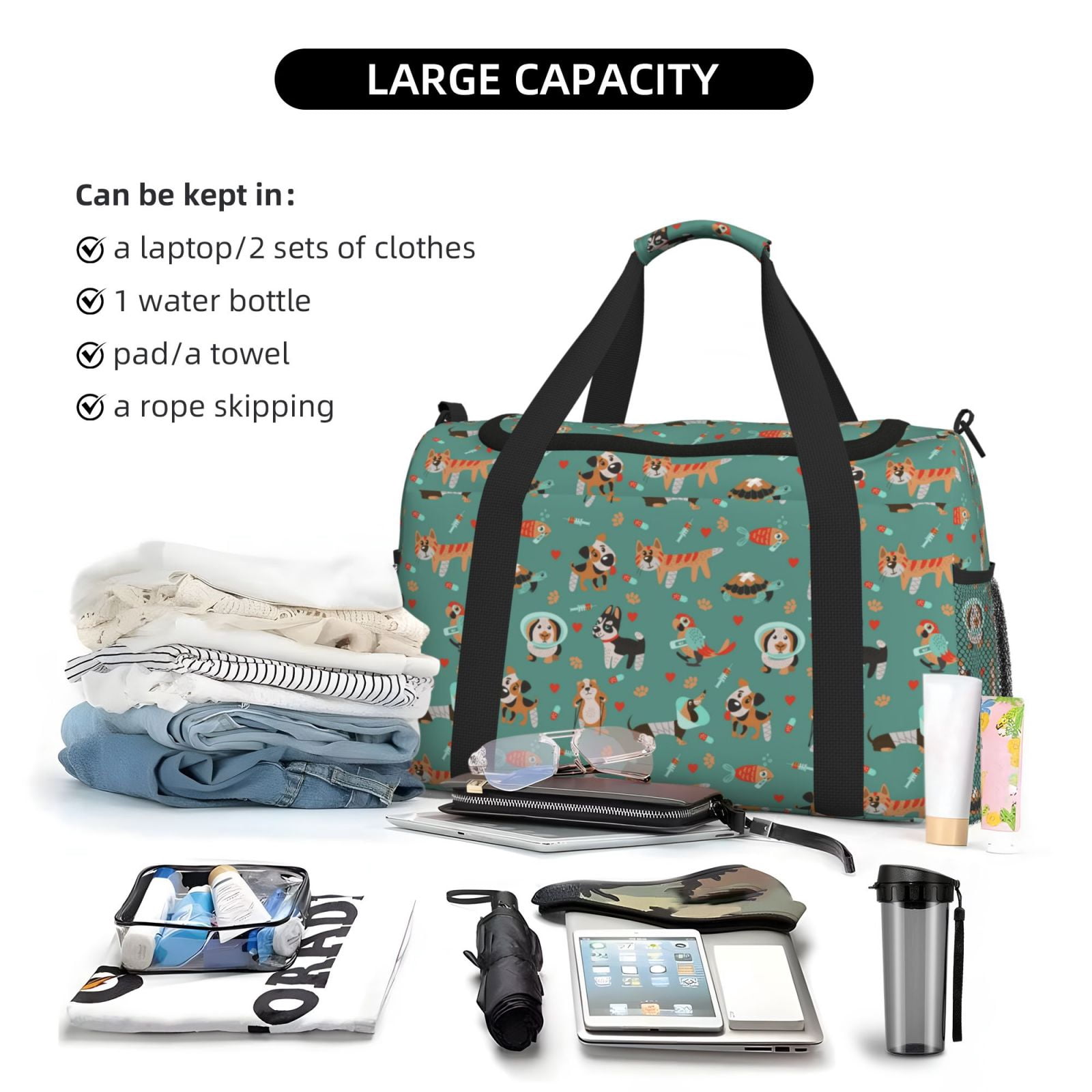 Fuzoiu Veterinary Clinics Print Travel Duffle Bag,Carry On Tote Bags,Duffel Bag,Sport Gym Bag, Hospital Bag for Labor and Delivery, Overnight Bag,Luggage Bag