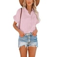 thumbnail image 3 of Fashnice Chemises pour Dames Blouse Boutonnée Manches Courtes Hauts Tunique Décontractée Chemise Rose TTG, 3 of 7