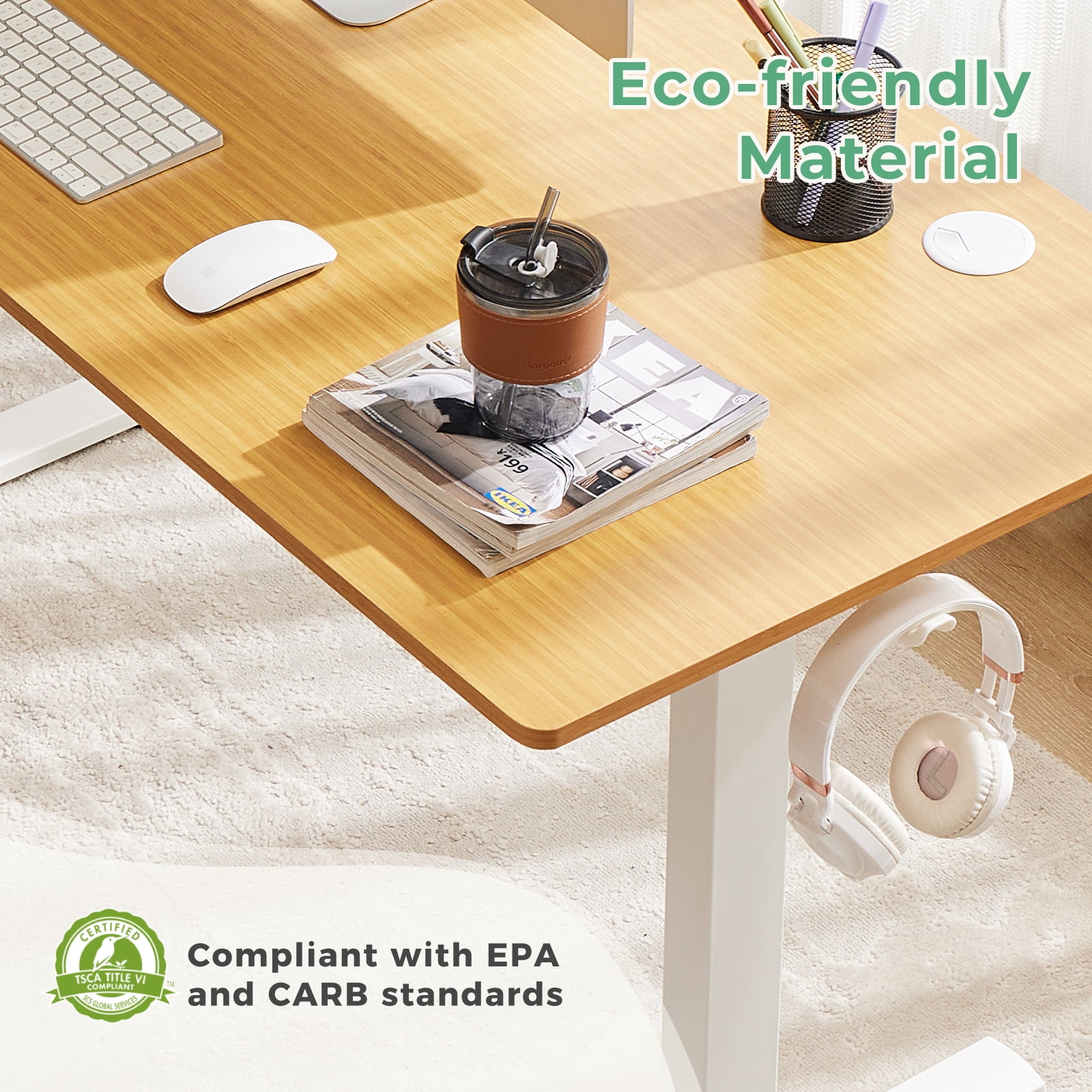 MCQ Electric Adjustable Height Standing Desk with 2 Splice Board for Home, 48 x 24 inch, Oak