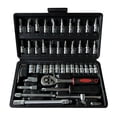 thumbnail image 1 of 46pcs 1/4 Inch Ratchet Socket Repair Wrench Set Ratchet Wrench Tool Kit with Bit Socket Set Car Repair Set, 1 of 5