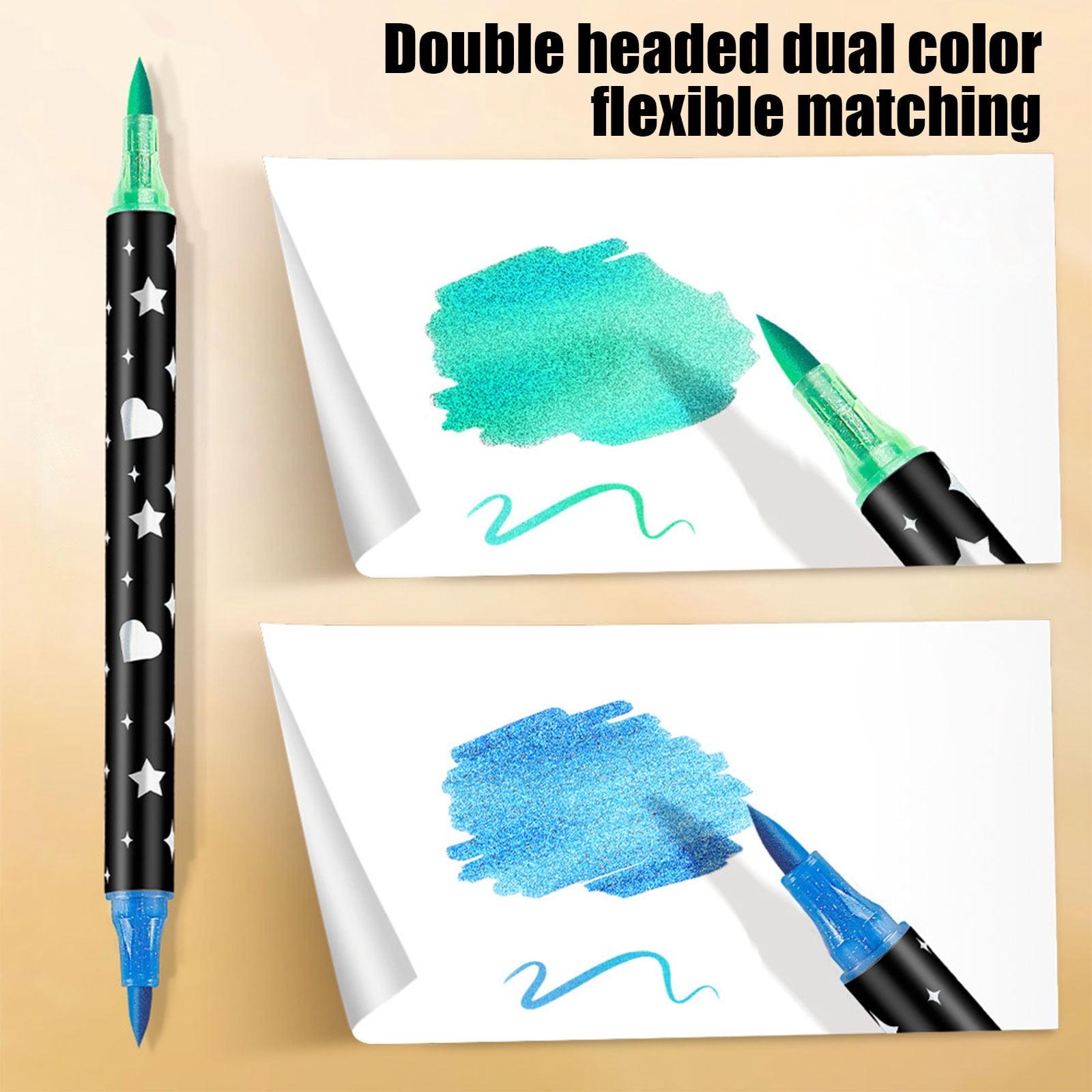 Tarmeek Dual-Tip Glitter Markers Marker Pens 24-Pack 48 Colors, Highlighters Pearlescent Metallic Pens, Fluorescent Pens for Journaling Drawing Card Making, Art Supplies for Office Notes Drawing