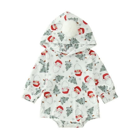 

Christmas Boys Girls Long Sleeve Santa Print Romper Bodysuit with Hairball Accessory Fall Clothes Christmas Baby Outfit Newborn Boy Clothes Rompers for Kids Long Sleeve
