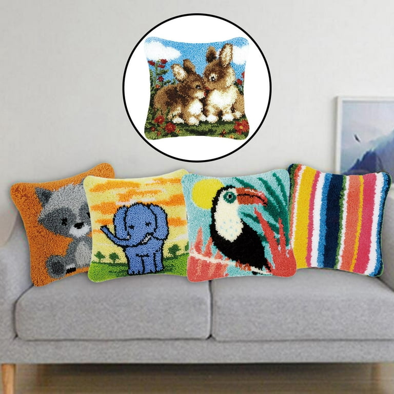 Latch Hook s DIY Throw Pillow Case Sofa Cushion Cover, Cute Animal Pattern  Needlework Cushion Cover Hand Craft Crochet for Great Family - Rabbits 