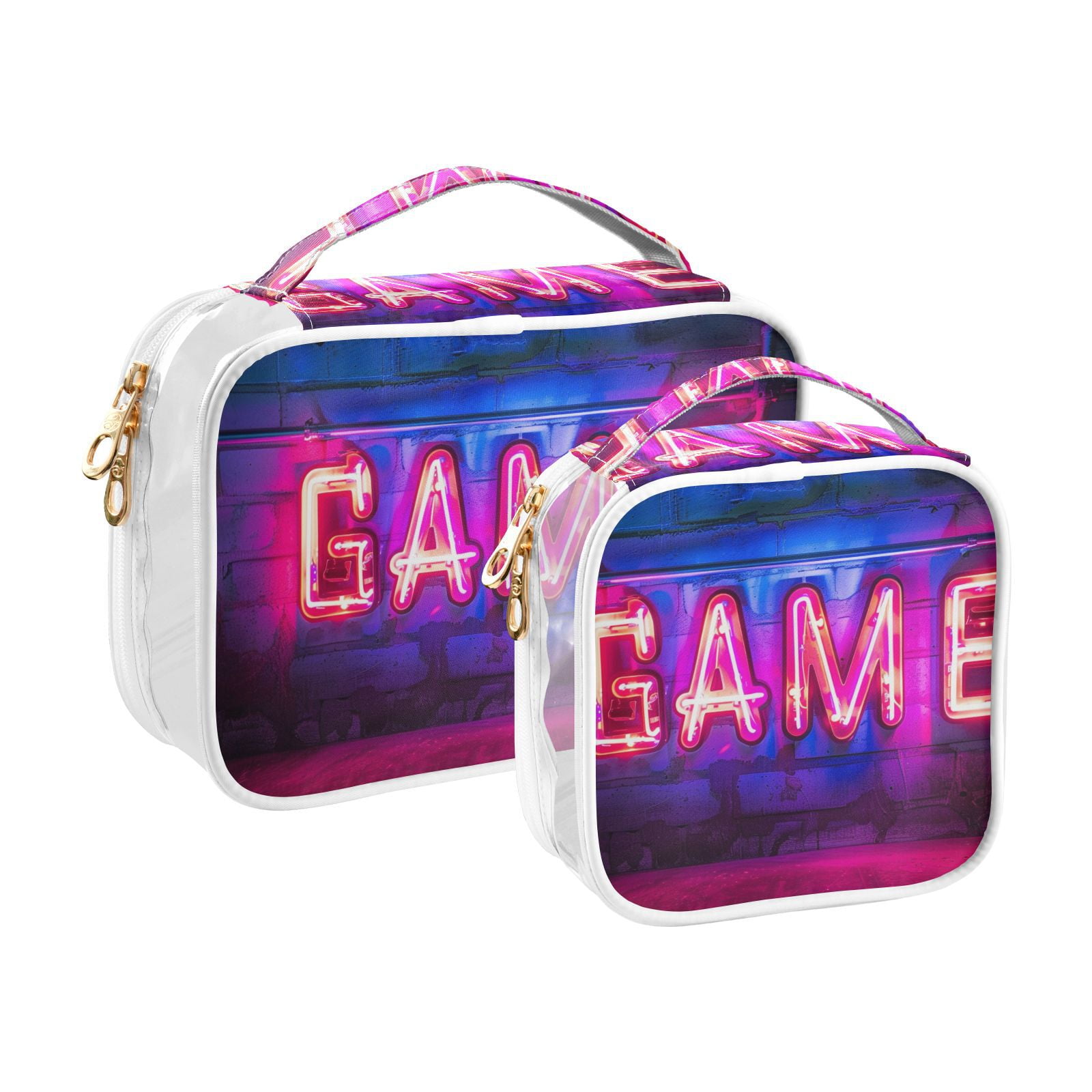 Clear Makeup Bags with Handle Large Opening 2 Pack Set Toiletry Bag Quart Size Bag, for Women Man Traveling Travel Essentials, Toiletries and Other. Game