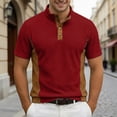 thumbnail image 2 of Polo Shirt Men Short Sleeve Quarter Button Up Tee Shirt Slim Fit Red Polo Dress Shirts for Men, 2 of 4