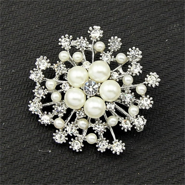 1 1/4 Silver Pearl Rhinestone Fashion Brooch Pin - Pack of 12 (BHB034) -  CB Flowers & Crafts