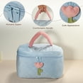 thumbnail image 4 of 1Pc Corduroy Makeup Bag Large Cosmetic Bag Aesthetic Cute Tulip Flower Pattern Makeup Bag Blue, 4 of 7