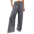 thumbnail image 2 of Gray Women's Casual Pants, High Waist Wide Leg Palazzo Lounge Pants For Women Smocked Elastic Waist Loose Comfy Casual Pajama Pants Pockets,Women's Casual Pants 3XL, 2 of 6