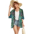 thumbnail image 4 of SUCS Women's Floral Print Puff Sleeve Kimono Cardigan Loose Cover Up Casual Blouse Tops, 4 of 6