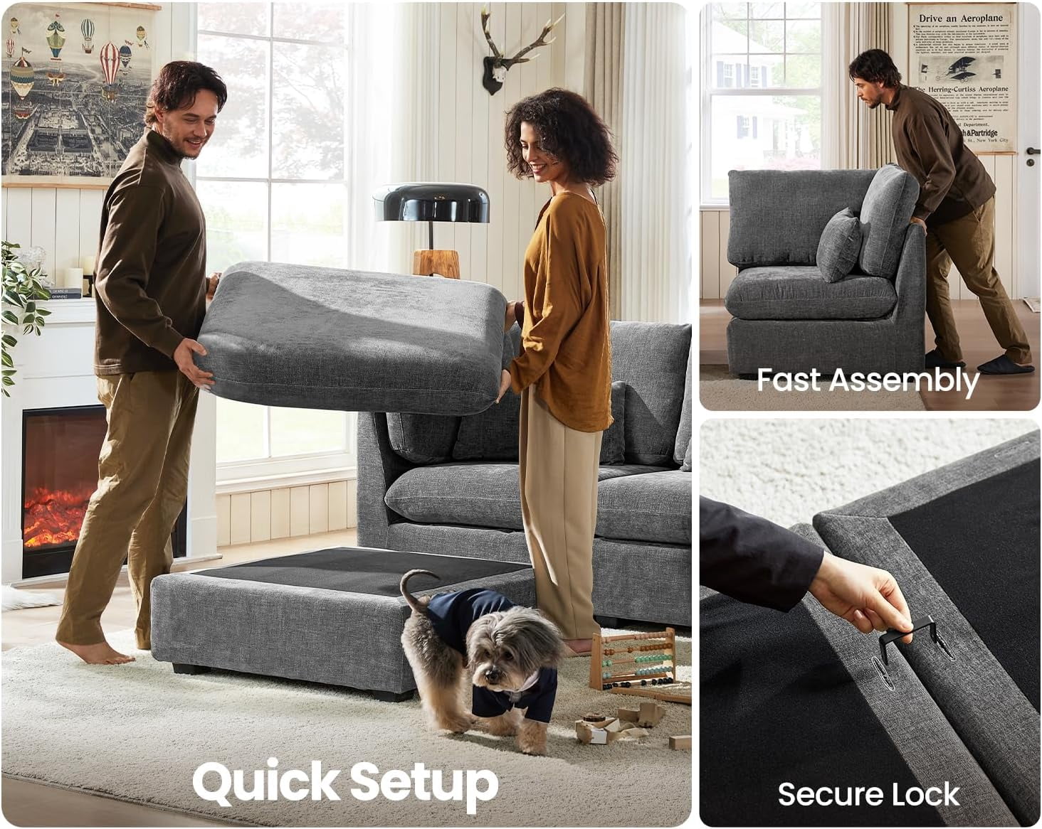 CHIC HOUSE Corduroy Modular Ottoman,Chenille Fabric Single Module for Oversized Sectional Couch,Custom Sofa Layout for Living Room