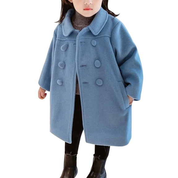 Coerni Girls and Toddler Trench Coat Cloak Quilted Jacket Double Breasted Woolen Peacoat Winter Warm Trench Coat Fuzzy Overcoat