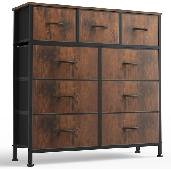 9 Drawer Storage Dresser with Wood Top - Wide Fabric Chest Organizer for Bedroom, Closet, Living Room,Tower Cabinet, TV Stand, Hallway Entryway Furniture,