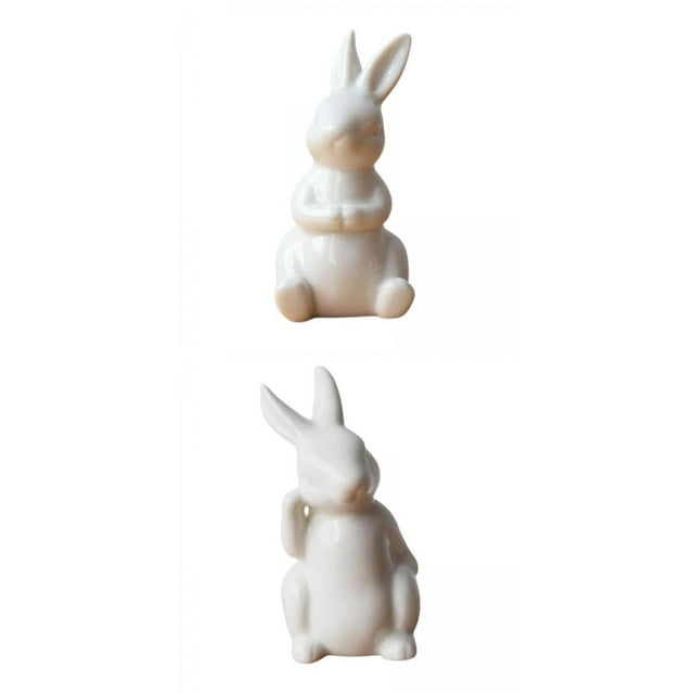Juego de 2 de Conejo de Cerámica, Estatua de Conejo de Pascua, Decoración de Escritorio para El Hogar, Arte Baoblaze Escultura de estatuilla de conejo