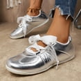 thumbnail image 4 of Women's Ballet Fashion Shiny Lace Up Sneakers Casual Comfortable Retro Flats Lightweight Breathable Skate Shoes Silver Size 9.5, 4 of 8