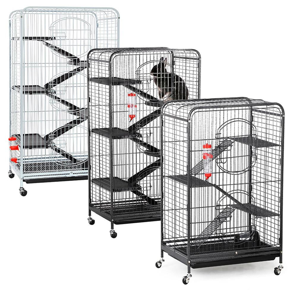 Alden Design Large 6 Level Rolling Pet Cage with 3 Doors, Pet Bowl, and Water Bottle for Small Animals, White