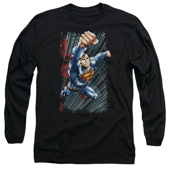 Superman Faster Than Long Sleeve Adult 18/1 T-Shirt Black