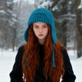 thumbnail image 3 of Women's Oversized Flight Cap: Extra Warm Knit Hat with Ear Protection for Large Head Sizes - Soft Winter Beanie for Cold Weather Comfort(Sky Blue), 3 of 3