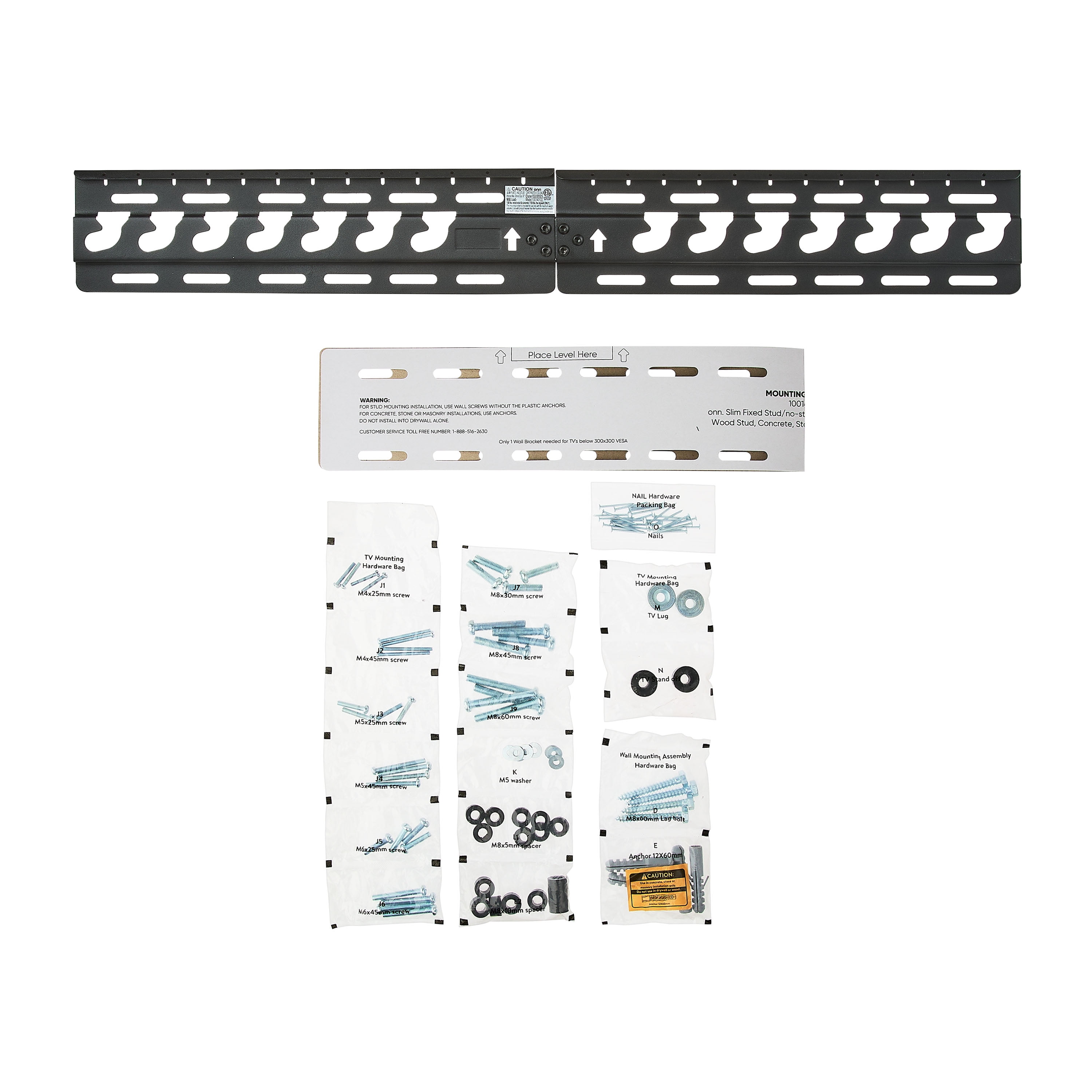 onn No Stud Mount for 24" to 90" TVs, ETL Listed, Fixed/No Stud, Holds up to 150 lbs