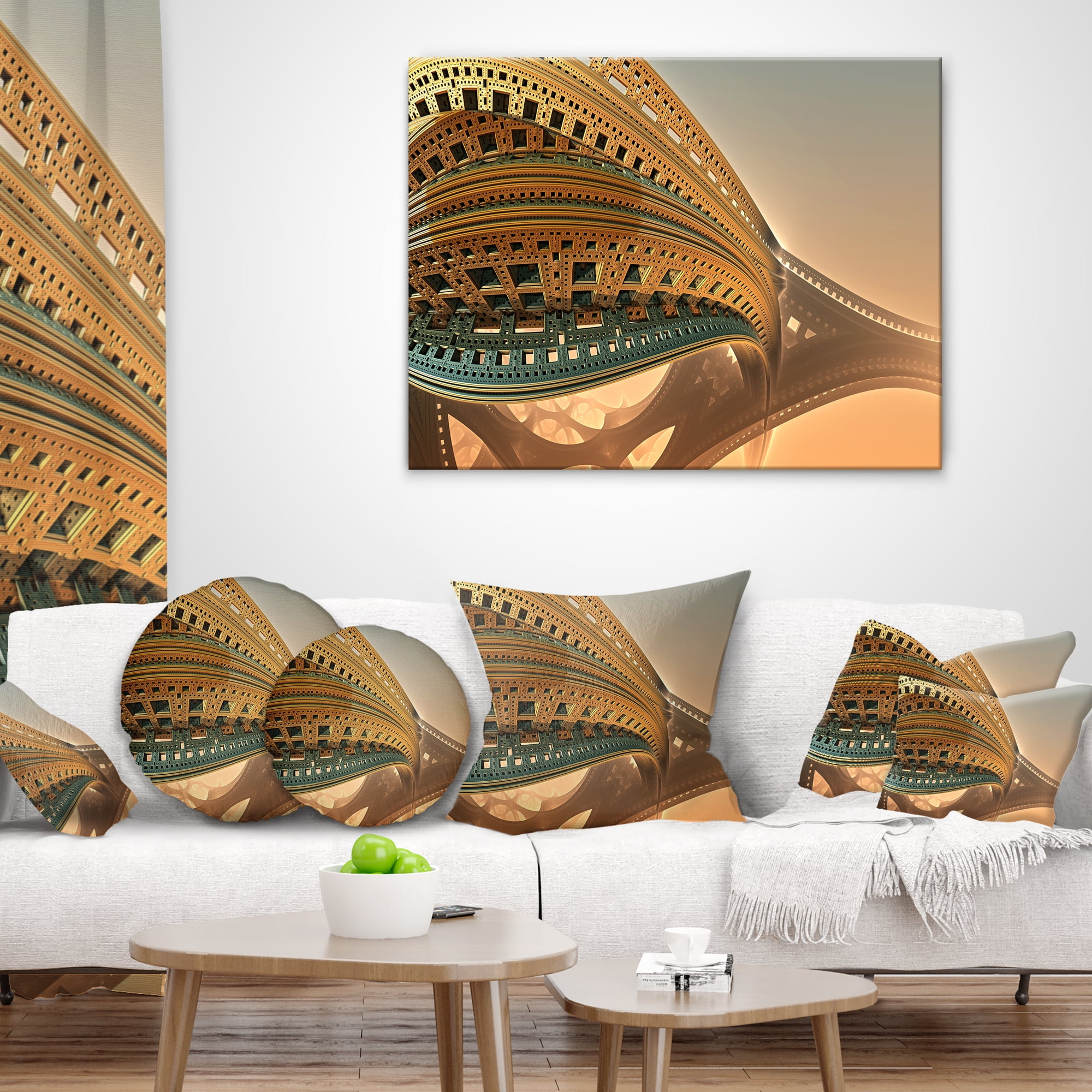 Designart Bulgy Brown 3D Structure - Abstract Throw Pillow - 18x18
