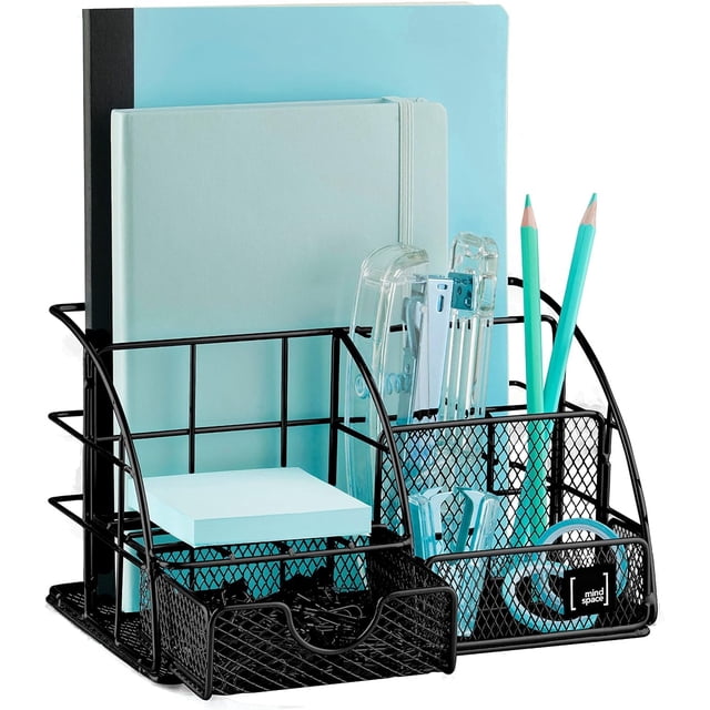 Organizador de escritorio, ideal para decoración de organización de suministros de oficina, elegante escritorio de malla todo en uno que incluye portalápices/lápiz, organizador de correo
