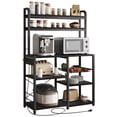 thumbnail image 1 of Cherish Baker’s Rack with Power Outlet - Industrial Microwave Stand & Kitchen Buffet Table, Rustic Black, 1 of 10