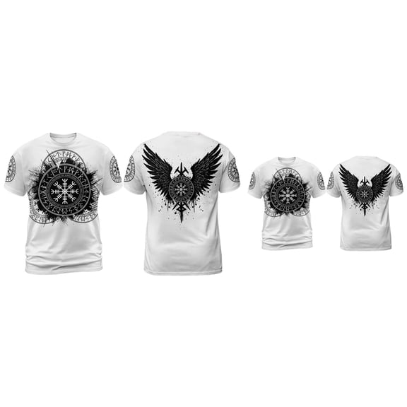 Vikings Warriors Norse Odin God Vintage T-Shirt, 3D Print Harajuku Casual Short Sleeves Summer Funny Pullover Tee