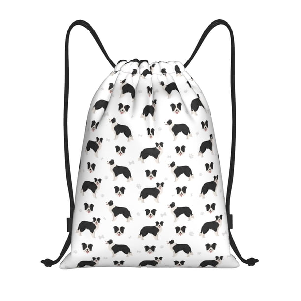 Fotbe Border Collie Dog Bolsa Mochila con Cordón Estampada, Bolsa de Gimnasio Deportiva, Bolsa Cinch, Bolsa con Cordón para Hombres y Mujeres-Small