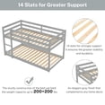 thumbnail image 4 of PORKISS Bunk Beds for Kids, Twin over Twin Floor Bunk Bed with Safety Rail and Ladder, Solid Wood Low Bunk Bed Frame for Boys Girls, No Box Spring Needed, Gray, 4 of 9