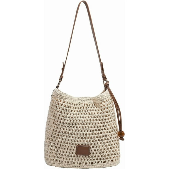 Large Capacity Crochet Knitted Summer Tote, Woven Beach Shoulder Bag, Bohemian Hollow Purses for Shopping Vacation