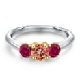 thumbnail image 3 of Gem Stone King 925 Silver and 10K Yellow Gold Ecstasy Mystic Topaz and Red Created Ruby Engagement Ring for Women | 1.50 Cttw | Round 5MM | Gemstone November Birthstone | Size 5, 3 of 6