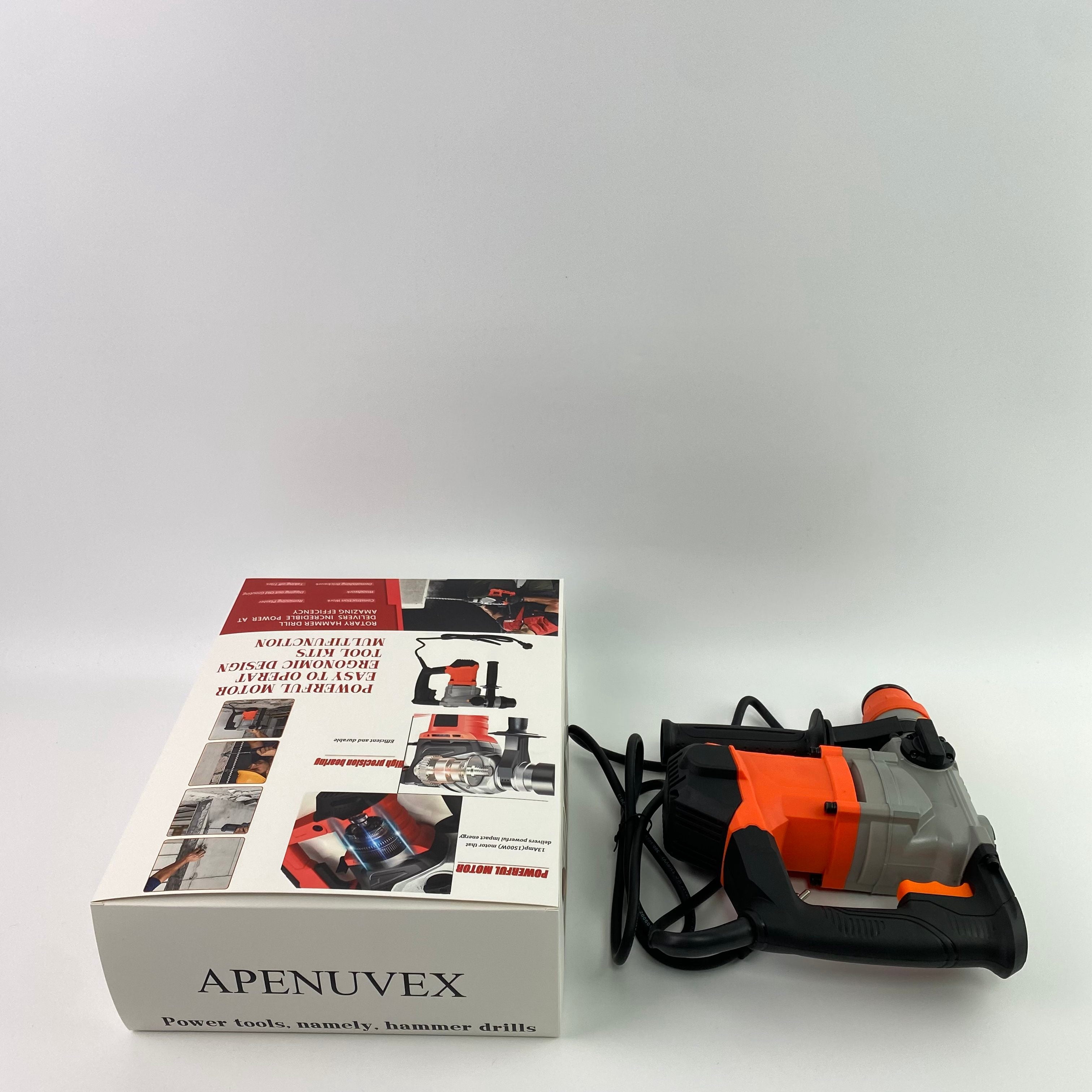 APENUVEX Power tools, namely, hammer drills,Rotary Hammer Drill with Vibration Control and Safety Clutch,13 Amp Heavy Duty 1-1/4 Inch Demolition Hammer for Concrete-Including